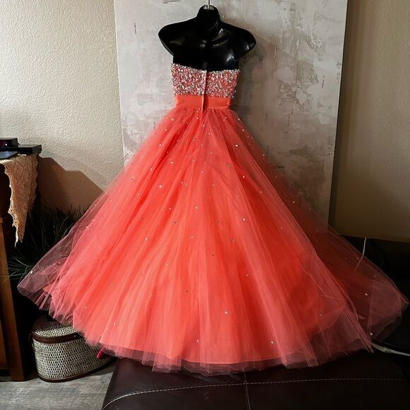 MORI LEE PAPARAZZI Ball Gown In Coral Pink Prom NWT - Picture 8 of 17